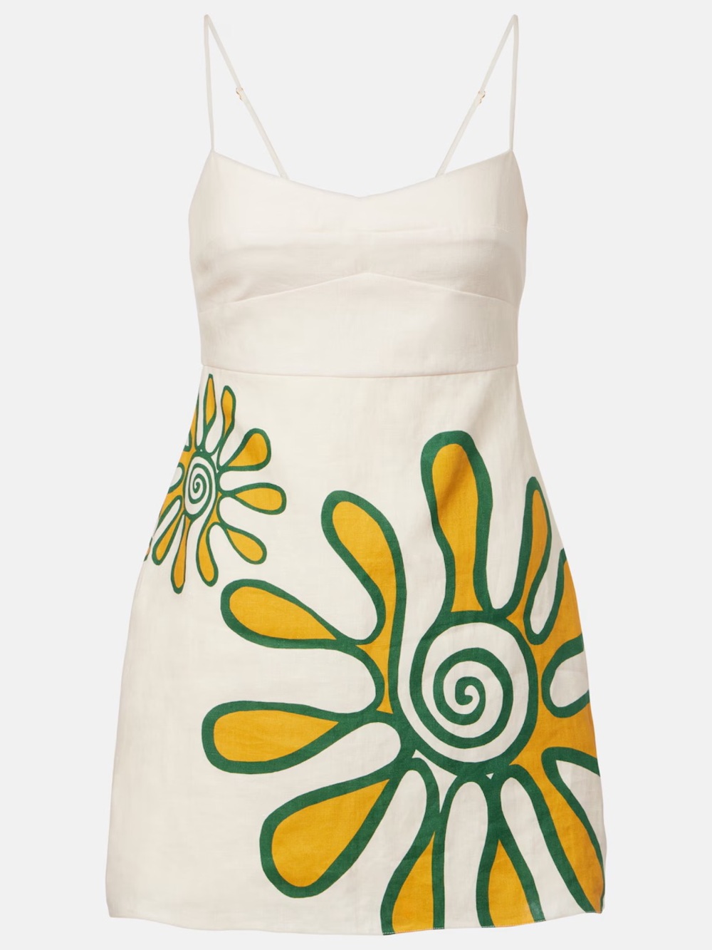 Cala De La Cruz Cream Mini Dress with Yellow & Green Floral Print